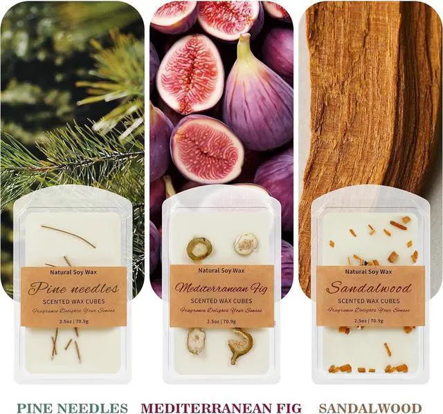 Alt view image 3 of 7 - SCENTORINI Wax Melts, Premium Wax with Essential Oil, 2.5oz x 3 Pack | Summer Scents, Scented Wax Cubes, Natural Dried Flower, Pine Needles, Sandalwood, Mediterranean Fig