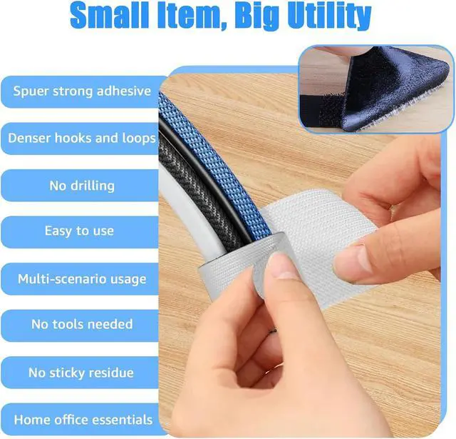 Alt view image 4 of 7 - 80PCS Hook and Loop Cable Ties, Under Desk Cable Management, Adhesive Cable Straps, Cord Management Hider Idea, Cord Organizer for Desk, Computer Accessories, Home Office Organization, Black+White