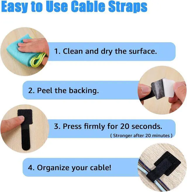 Alt view image 6 of 7 - 80PCS Hook and Loop Cable Ties, Under Desk Cable Management, Adhesive Cable Straps, Cord Management Hider Idea, Cord Organizer for Desk, Computer Accessories, Home Office Organization, Black+White