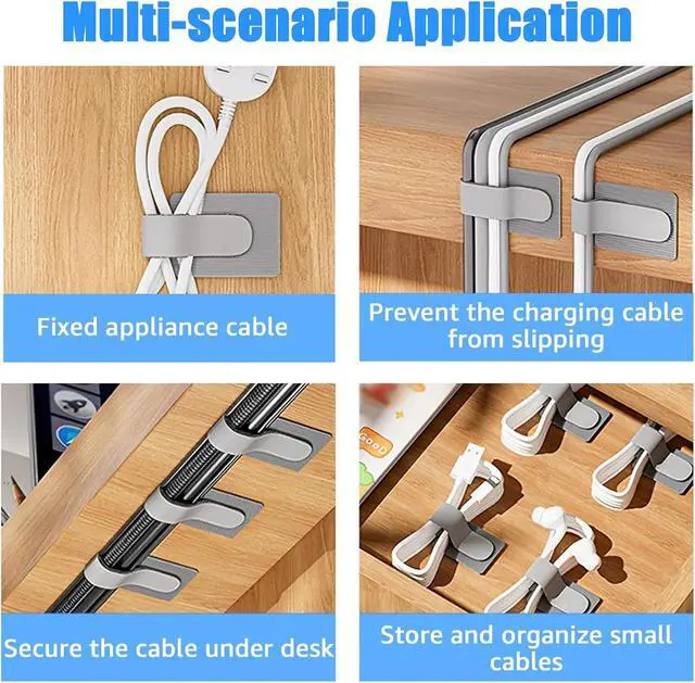 Alt view image 7 of 7 - 80PCS Hook and Loop Cable Ties, Under Desk Cable Management, Adhesive Cable Straps, Cord Management Hider Idea, Cord Organizer for Desk, Computer Accessories, Home Office Organization, Black+White