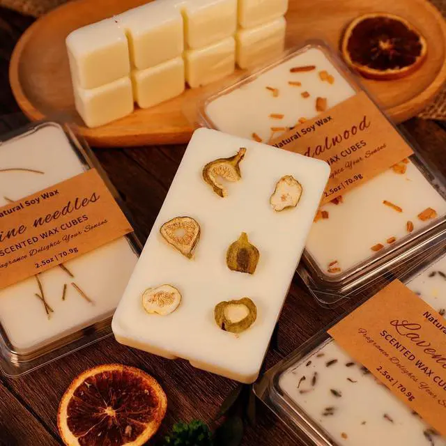 Alt view image 4 of 7 - SCENTORINI Wax Melts, Premium Wax with Essential Oil, 2.5oz x 3 Pack | Summer Scents, Scented Wax Cubes, Natural Dried Flower, Pine Needles, Sandalwood, Mediterranean Fig