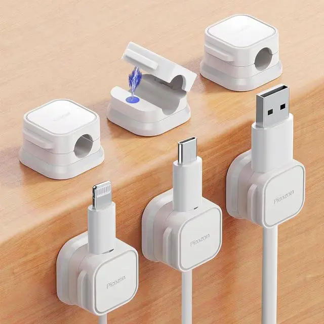 Main image of Picozon 6 Pack Magnetic Cable Clip Organizer Cord Holder, Picozon Adhesive Cable Management, Wire Phone USB Charger Cable Holder Keeper Organizer for Car, Office Home Desktop, Wall, Night Table