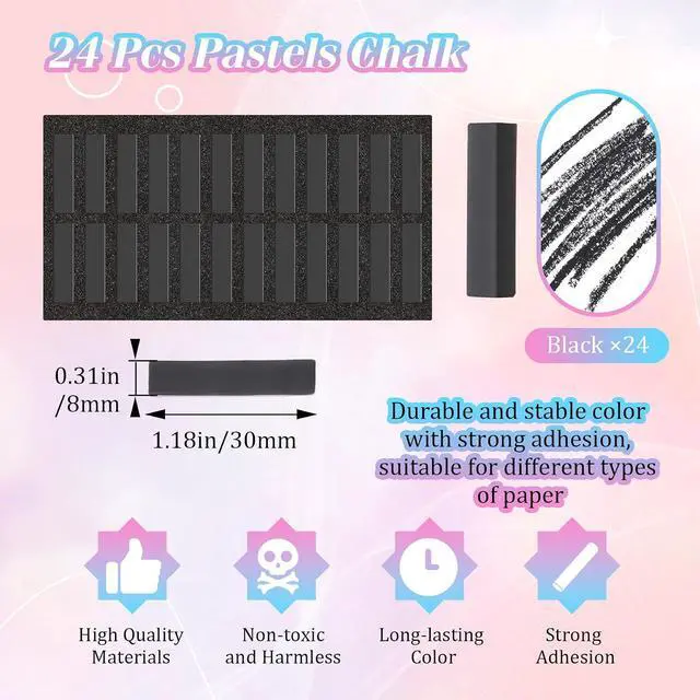 Alt view image 2 of 6 - Watersay 24 Pcs Soft Pastel Drawing Chalk Set Square Sketch Chalk Non-toxic Artist Pastel Sticks for Professional Artists and Art Lovers(30 x 8 x 8 mm,Black Color)