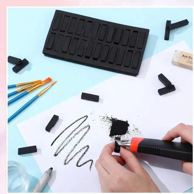 Alt view image 4 of 6 - Watersay 24 Pcs Soft Pastel Drawing Chalk Set Square Sketch Chalk Non-toxic Artist Pastel Sticks for Professional Artists and Art Lovers(30 x 8 x 8 mm,Black Color)