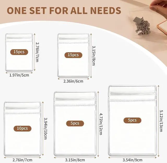 Alt view image 2 of 7 - 100Pcs Clear Jewelry Storage Bags, Resealable PVC Jewelry Pouches with Self-Sealing Zipper, Anti-Tarnish Plastic Bags for Rings, Earrings, Bracelets, Small Jewelry Packaging 2.76 x 3.94 in