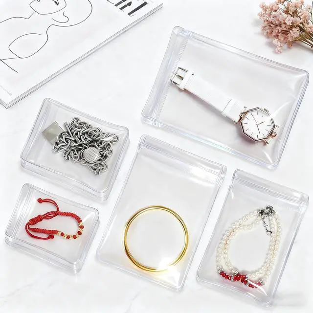 Alt view image 5 of 7 - 100Pcs Clear Jewelry Storage Bags, Resealable PVC Jewelry Pouches with Self-Sealing Zipper, Anti-Tarnish Plastic Bags for Rings, Earrings, Bracelets, Small Jewelry Packaging 2.76 x 3.94 in