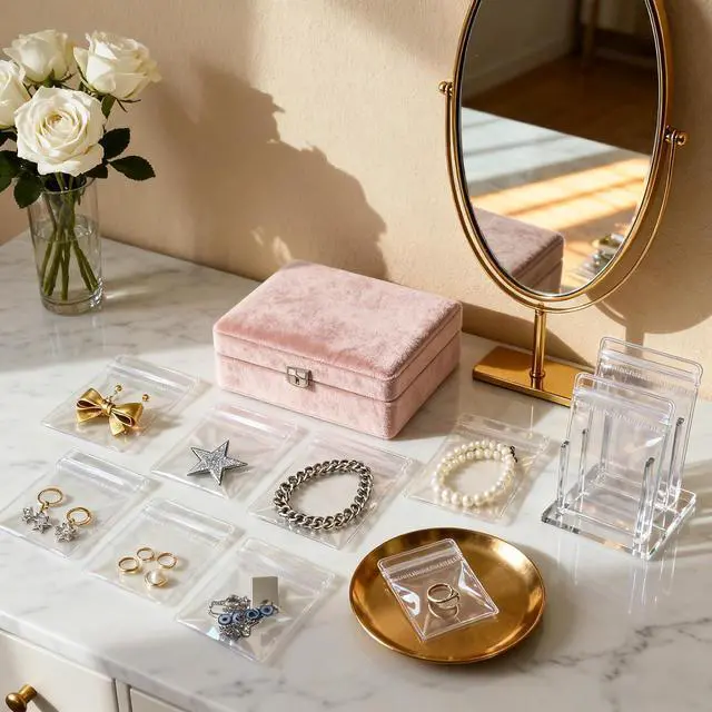 Alt view image 7 of 7 - 100Pcs Clear Jewelry Storage Bags, Resealable PVC Jewelry Pouches with Self-Sealing Zipper, Anti-Tarnish Plastic Bags for Rings, Earrings, Bracelets, Small Jewelry Packaging 2.76 x 3.94 in