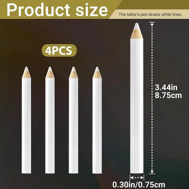 Alt view image 2 of 6 - 4PCS Fabric Pencils for Sewing, White, 8.75 cm | Water Soluble Sewing Fabric Maker, Tailors Chalk Pencils for Dressmakers DIY Crafts