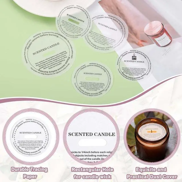 Alt view image 3 of 6 - MECCANIXITY 60 Pcs Candle Dust Covers, 6cm/2.4" Round Printed Translucent Candles Drip Protectors Lid Accessories Letter Pattern for Craft Fragrance Making Jars Boxes Packaging