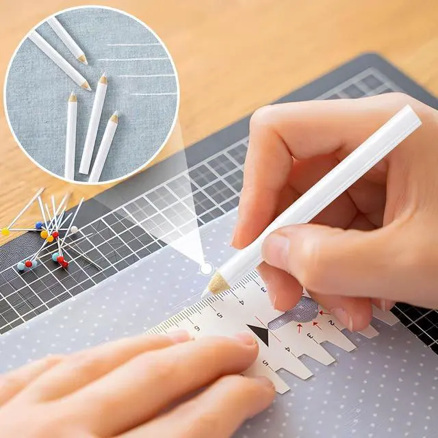 Alt view image 3 of 6 - 4PCS Fabric Pencils for Sewing, White, 8.75 cm | Water Soluble Sewing Fabric Maker, Tailors Chalk Pencils for Dressmakers DIY Crafts
