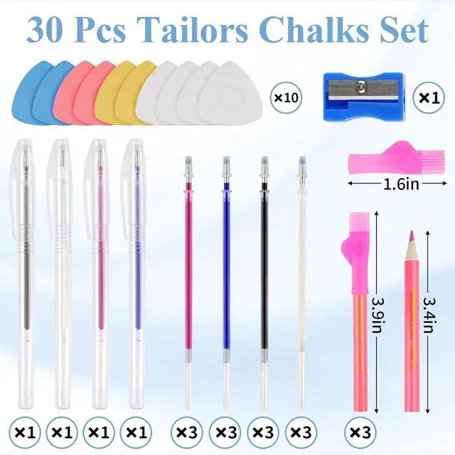 Alt view image 2 of 6 - Tailors Chalk Kit with Fabric Markers, Erasable Pens and Fabric Pencils | Includes Fabric Chalk, Heat Erasable Pens, Water Soluble Fabric Pencils for Quilting, Tracing, Embroidery, DIY Sewing Crafts