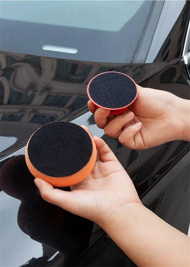 Alt view image 4 of 6 - 3pcs Polishing Tool Buffing Sponge Pads Waxing Pad with Handle Microfiber Wax Applicator Foam Applicator Pad Wax Applicator Pads for Cars Car Sponge Pads Manual Backplane
