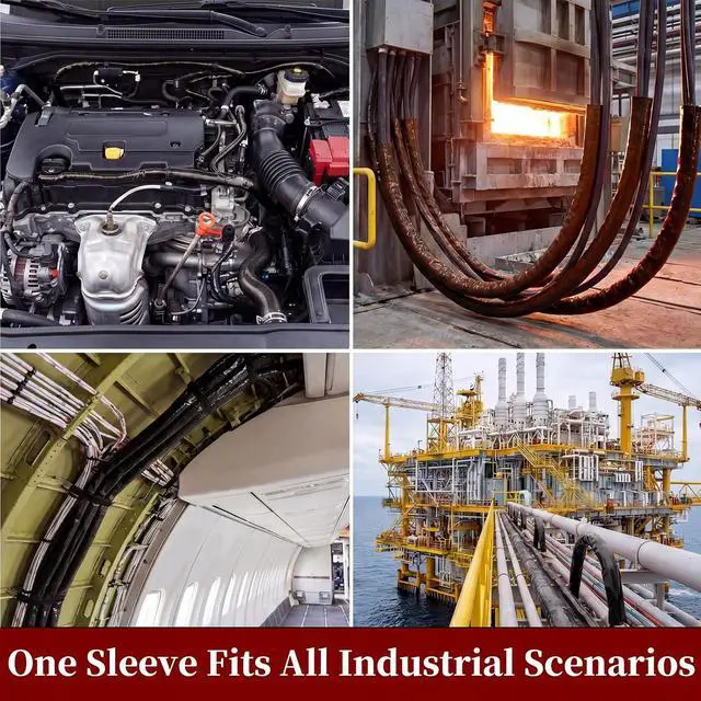 Alt view image 5 of 5 - 1/4 Inch (6.5mm) ID Heat Shielded Fire Thermo Armor Fire Sleeve Silicone Coated Fiberglass Heat Protection w/ 2 Clamps for Automotive Hose Lines & Electrical Wiring (Black, 5FT)
