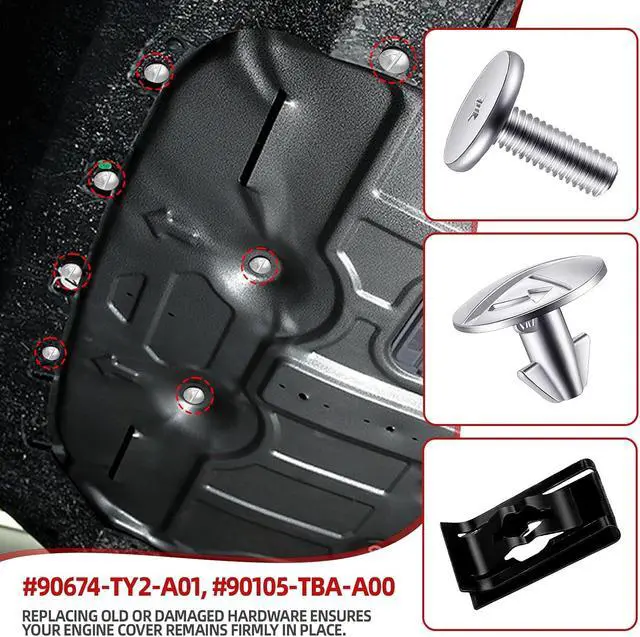 Alt view image 4 of 7 - 14PCS Engine Splash Shield Hardware Kit, Lower Cover Pin Screws and Clips, 90674-TY2-A01 90105-TBA-A00