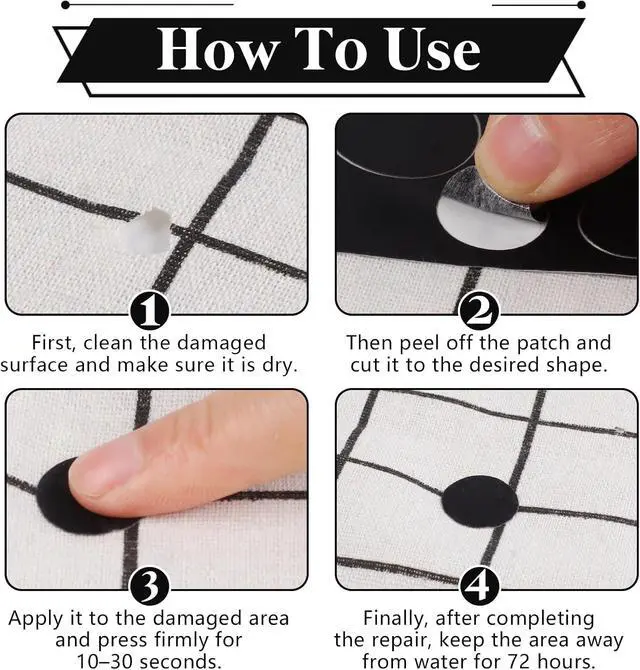 Alt view image 3 of 7 - 75PCS Down Jacket Repair Patch Kit, Pre-Cut Tenacious Repair Tape, Self-Adhesive Nylon Fabric Repair Patch for Down Jackets, Clothing, Tents, Sleeping Bags, Backpacks (Black)