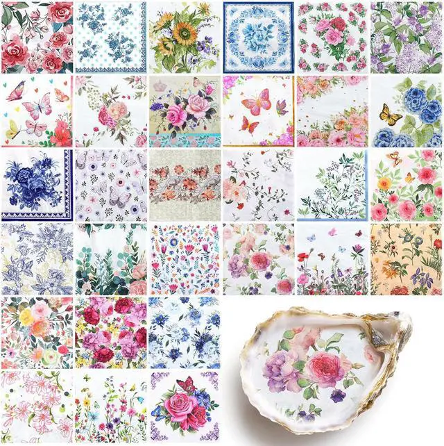 Main image of NatNarr 30 Pack Decoupage Napkins, 30 Styles Floral Paper Napkins | Chinoiserie Decorative Decoupage Napkin Printed Cocktail Paper for DIY Crafting Summer Party 13*13 Inch