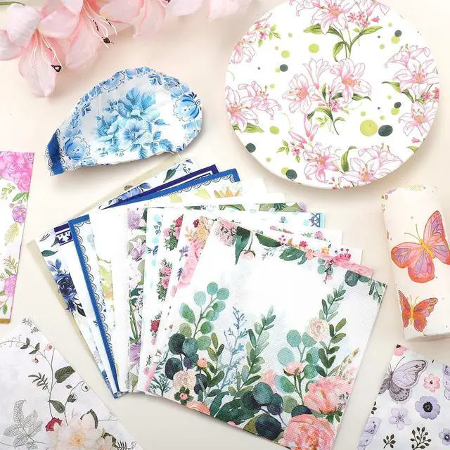 Alt view image 3 of 7 - NatNarr 30 Pack Decoupage Napkins, 30 Styles Floral Paper Napkins | Chinoiserie Decorative Decoupage Napkin Printed Cocktail Paper for DIY Crafting Summer Party 13*13 Inch