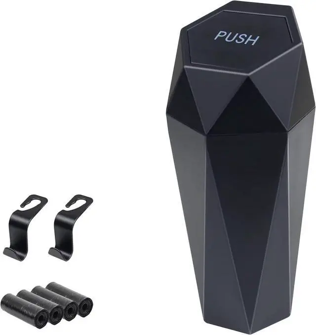 Main image of BFXM Car Trash Can Small Trash Bin with Lid, Car Accessories for Women | Car Garbage Can with Additional 2 ABS Hooks and 60pcs Trash Bags, Suitable for Home, Office, Car Organizer