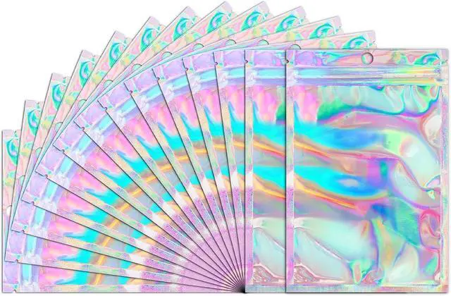 Main image of Funfery 100 Pack Mylar Holographic Bags Party Favor Zipper Clear Bags | Foil Pouch Bag,Zip Iridescent Party Favor Bag for Goodie,Candy,Treat,Food,Card,Jewelry,Packaging for Small Business,3x4.7in