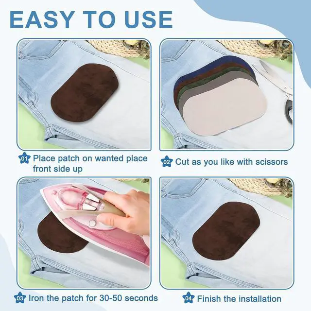 Alt view image 3 of 7 - uxcell 3Pcs Iron-on Patches, Elbow Knee Velvet Patches, Fabric Repair Patches Crafts for Repair Clothing Crafts Sweater Pants Shirts, 7x4 Inch Dark Brown