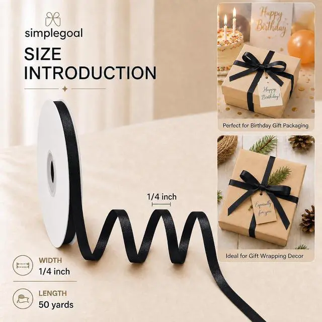 Alt view image 2 of 7 - Double Face Black Satin Ribbon 1/4 Inch X 50 Yards Polyester Black Ribbons for Gift Wrapping Fabric Ribbon for Crafts Flower Bouquet Sewing Arts Wedding Party Decoration