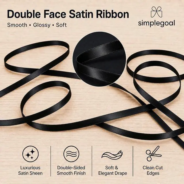 Alt view image 3 of 7 - Double Face Black Satin Ribbon 1/4 Inch X 50 Yards Polyester Black Ribbons for Gift Wrapping Fabric Ribbon for Crafts Flower Bouquet Sewing Arts Wedding Party Decoration