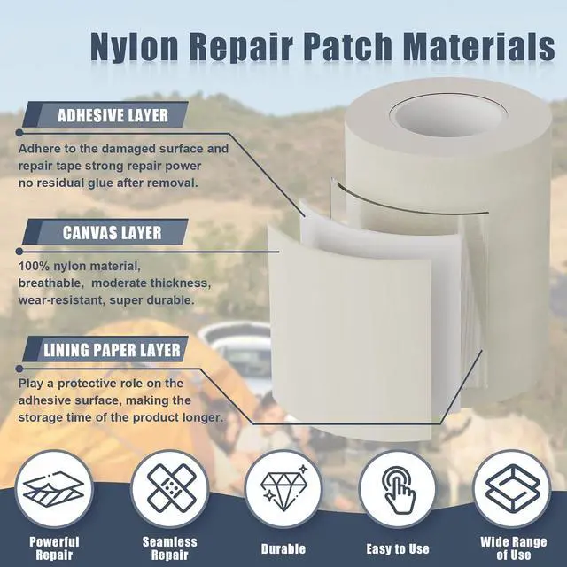Alt view image 3 of 7 - Cahomo 3x79 Inch Nylon Repair Patch Nylon Repair Tape Self Adhesive Fabric Tapes Outdoor Camping Gear Fabric kit for Tent, Umbrella, Down Jackets, Sleeping Bag, KnapsackBlack