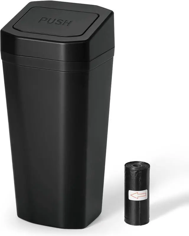 Main image of Car Trash Can, Leakproof Mini Cup Holder Car Garbage Can with Lid | Small Cup Holder Trash Can for Car with 20 Trash Bags, Vehicle SUV Truck Organizers and Storage for Home, Office, Black