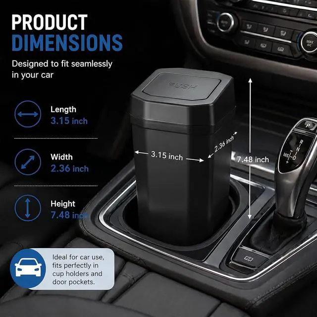 Alt view image 4 of 7 - Car Trash Can, Leakproof Mini Cup Holder Car Garbage Can with Lid | Small Cup Holder Trash Can for Car with 20 Trash Bags, Vehicle SUV Truck Organizers and Storage for Home, Office, Black
