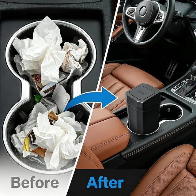 Alt view image 6 of 7 - Car Trash Can, Leakproof Mini Cup Holder Car Garbage Can with Lid | Small Cup Holder Trash Can for Car with 20 Trash Bags, Vehicle SUV Truck Organizers and Storage for Home, Office, Black