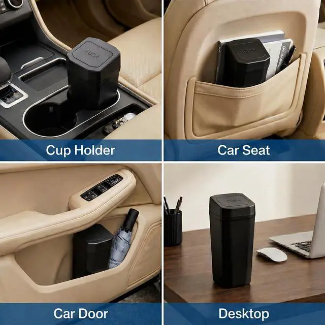 Alt view image 7 of 7 - Car Trash Can, Leakproof Mini Cup Holder Car Garbage Can with Lid | Small Cup Holder Trash Can for Car with 20 Trash Bags, Vehicle SUV Truck Organizers and Storage for Home, Office, Black