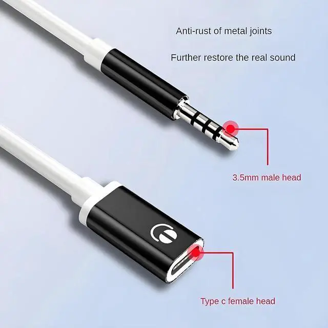 Alt view image 2 of 7 - 3.5mm Male to USB C Female Audio Adapter, Only Analog Audio Aux Jack Cable for Smartphone Laptop Tablet MP3 Black