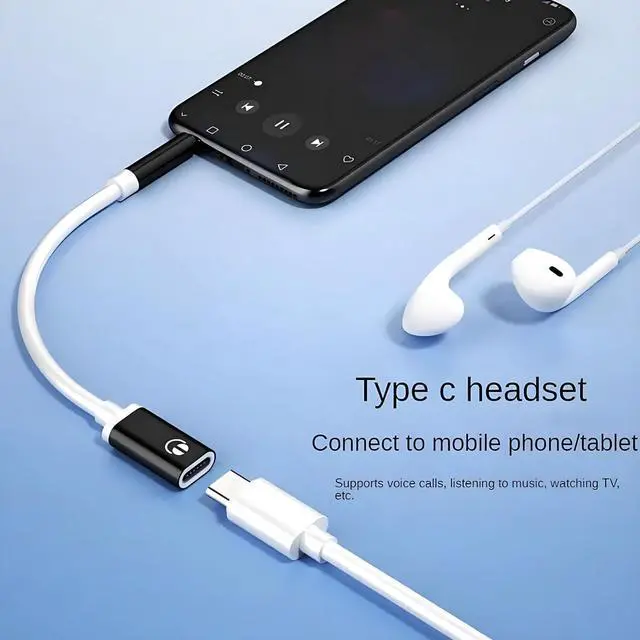Alt view image 3 of 7 - 3.5mm Male to USB C Female Audio Adapter, Only Analog Audio Aux Jack Cable for Smartphone Laptop Tablet MP3 Black