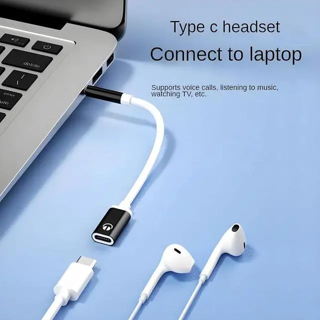 Alt view image 5 of 7 - 3.5mm Male to USB C Female Audio Adapter, Only Analog Audio Aux Jack Cable for Smartphone Laptop Tablet MP3 Black
