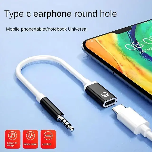 Alt view image 4 of 7 - 3.5mm Male to USB C Female Audio Adapter, Only Analog Audio Aux Jack Cable for Smartphone Laptop Tablet MP3 Black