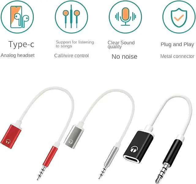 Alt view image 7 of 7 - 3.5mm Male to USB C Female Audio Adapter, Only Analog Audio Aux Jack Cable for Smartphone Laptop Tablet MP3 Black