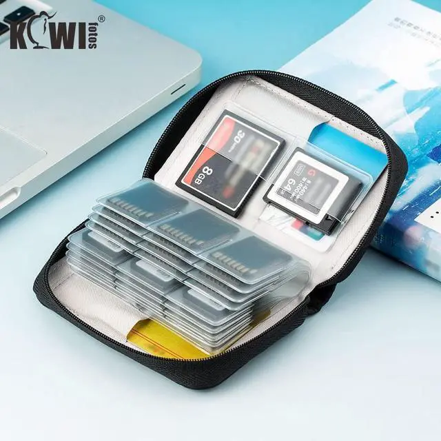 Alt view image 3 of 7 - 28 Slots SD Card Holder Case with Labels for 24 SD+4 CFB Cards | Holds 24 SD + 4 CF/XQD. Number stickers + notepaper for indexing. Durable polyester. Transparent slots memory Card case.