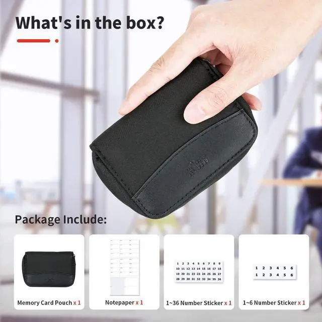 Alt view image 5 of 7 - 28 Slots SD Card Holder Case with Labels for 24 SD+4 CFB Cards | Holds 24 SD + 4 CF/XQD. Number stickers + notepaper for indexing. Durable polyester. Transparent slots memory Card case.