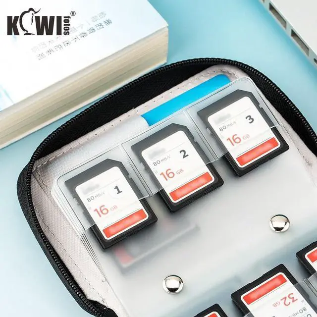 Alt view image 7 of 7 - 28 Slots SD Card Holder Case with Labels for 24 SD+4 CFB Cards | Holds 24 SD + 4 CF/XQD. Number stickers + notepaper for indexing. Durable polyester. Transparent slots memory Card case.