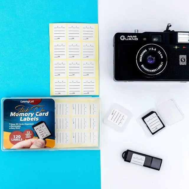 Alt view image 3 of 7 - (120 Count) SD Card Label Stickers/Flash Drive Labels with 6 Free SD Card Cases & a Storage Box - Stick-On, Removable