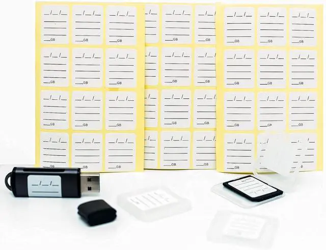 Main image of (120 Count) SD Card Label Stickers/Flash Drive Labels with 6 Free SD Card Cases & a Storage Box - Stick-On, Removable