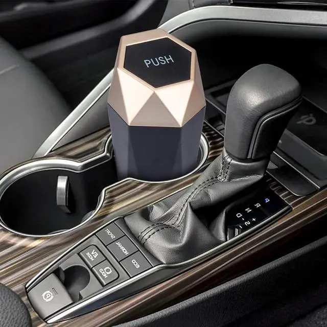Alt view image 7 of 7 - BFXM Car Trash Can Small Trash Bin with Lid Accessories for Women Gold | Car Garbage Can with Additional 2 ABS Hooks and 60pcs Trash Bags, Suitable for Home, Office, Car Organizer