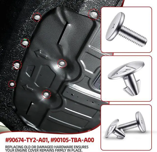 Alt view image 4 of 7 - 8PCS Engine Splash Shield Hardware Kit, Lower Cover Pin Screws, 90674-TY2-A01 90105-TBA-A00