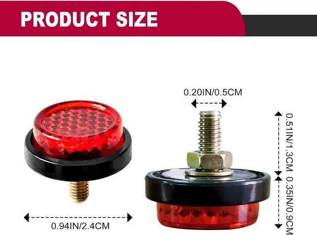 Alt view image 2 of 7 - 6 Pieces Red Mini Reflector Tag Bolt Screws for Motorcycle License Plate Frame, M5 Screw Tag Bolt Round Reflective for Bike, motobikes, Trailers, Trucks, Boats, SUV's, RV's