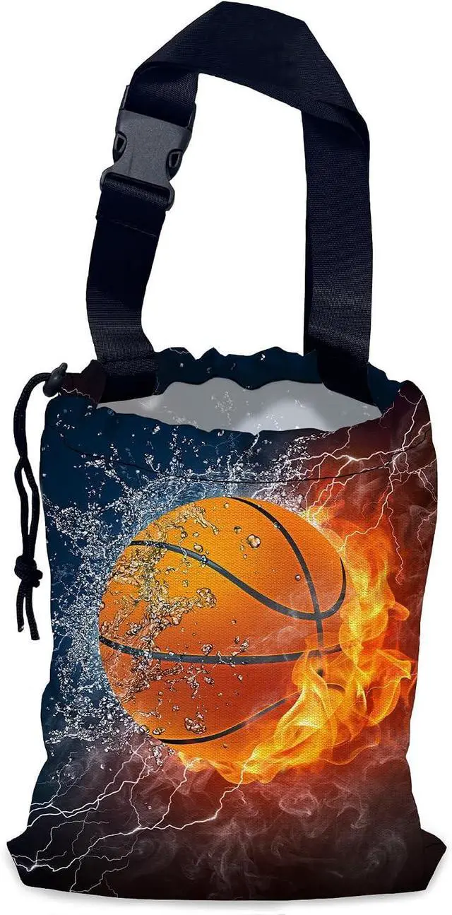 Main image of Basketball Car Trash Bag,Fire Ball Hanging Drawstring Car Garbage Bag,Waterproof Canvas Car Back Seat Organizer with Adjustable Buckle,for Vehicles,SUVs,Camping,Road Trips