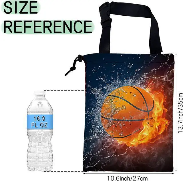 Alt view image 2 of 7 - Basketball Car Trash Bag,Fire Ball Hanging Drawstring Car Garbage Bag,Waterproof Canvas Car Back Seat Organizer with Adjustable Buckle,for Vehicles,SUVs,Camping,Road Trips