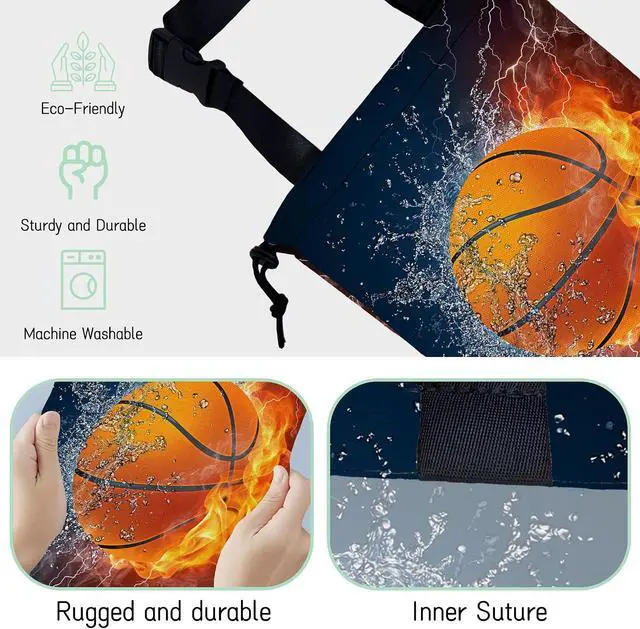 Alt view image 3 of 7 - Basketball Car Trash Bag,Fire Ball Hanging Drawstring Car Garbage Bag,Waterproof Canvas Car Back Seat Organizer with Adjustable Buckle,for Vehicles,SUVs,Camping,Road Trips