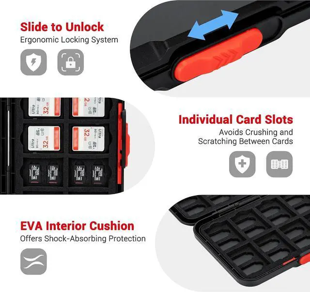 Alt view image 3 of 7 - Pop Up Style Memory Card Case,60 Slots Memory Card Holder Wallet for 20 SD SDHC SDXC & 40 Micro SD SDXC SDHC TF MSD Cards,Portable Slim Micro SD Card Case Storage Organizer with EVA Foam Interior