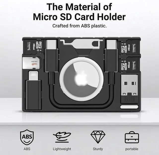 Alt view image 2 of 7 - Multi-Functional Micro SD Card Holder for AirTag Portable Cable Card | for 3X TF MicroSD MSD Cards & 1x SIM Card Storage,with USB-C Cable,Type-C to Light & Type-C to Type-A Adapter,w Eject Pin