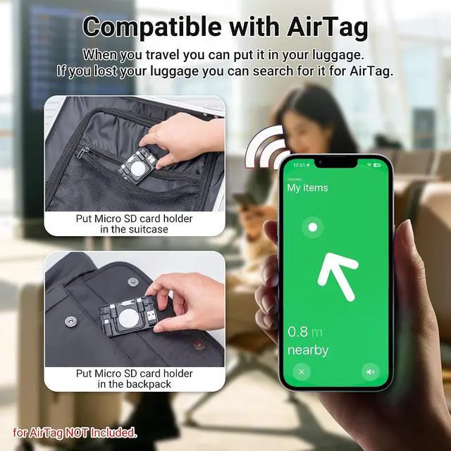 Alt view image 5 of 7 - Multi-Functional Micro SD Card Holder for AirTag Portable Cable Card | for 3X TF MicroSD MSD Cards & 1x SIM Card Storage,with USB-C Cable,Type-C to Light & Type-C to Type-A Adapter,w Eject Pin